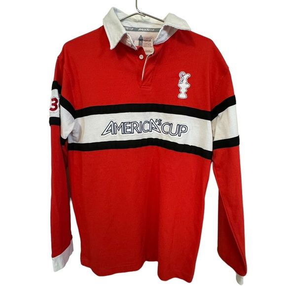 Retro America’s Cup Sailing Race Red Men’s M High End Rugby Shirt Nautical - Picture 1 of 6